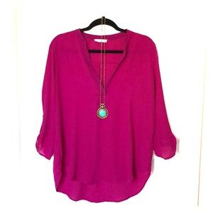 Fushia V Neck Lush Blouse